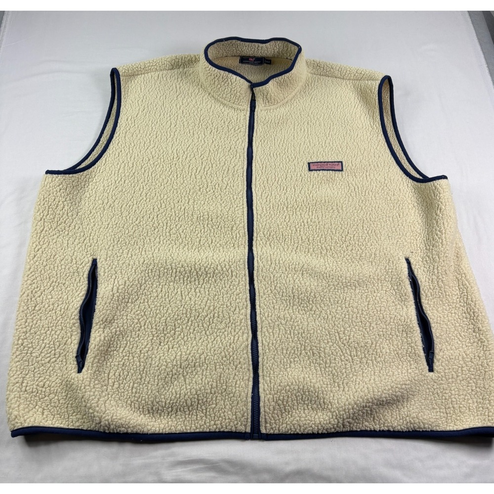 Vineyard Vines Vest Mens 4XB Big Beige Fleece Sherpa Full Zip Preppy Casual
